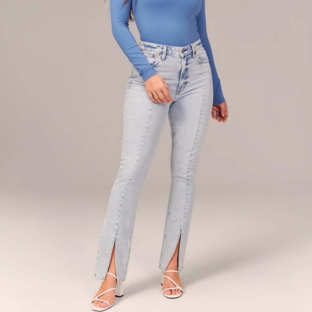 High Rise Skinny Jean light wash with split front seam